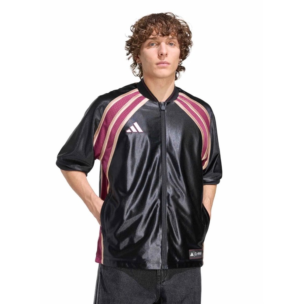 Adidas Mercedes F1 Team Mens Medium Black Satin Full Zip Short Sleeve Jacket New